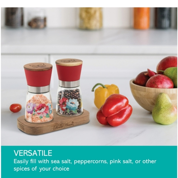 New 3 pc SALT & PEPPER grinders SET sweet romance PIONEER WOMAN brand new - Picture 3 of 6